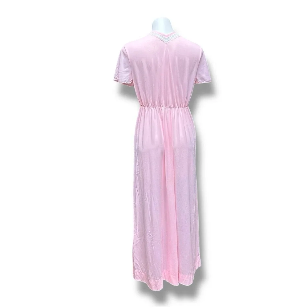 Vintage Rutledge Nightgown Pink Deep V Maxi Coquette Flutter Sleeves Womens Sz L - Picture 4 of 13